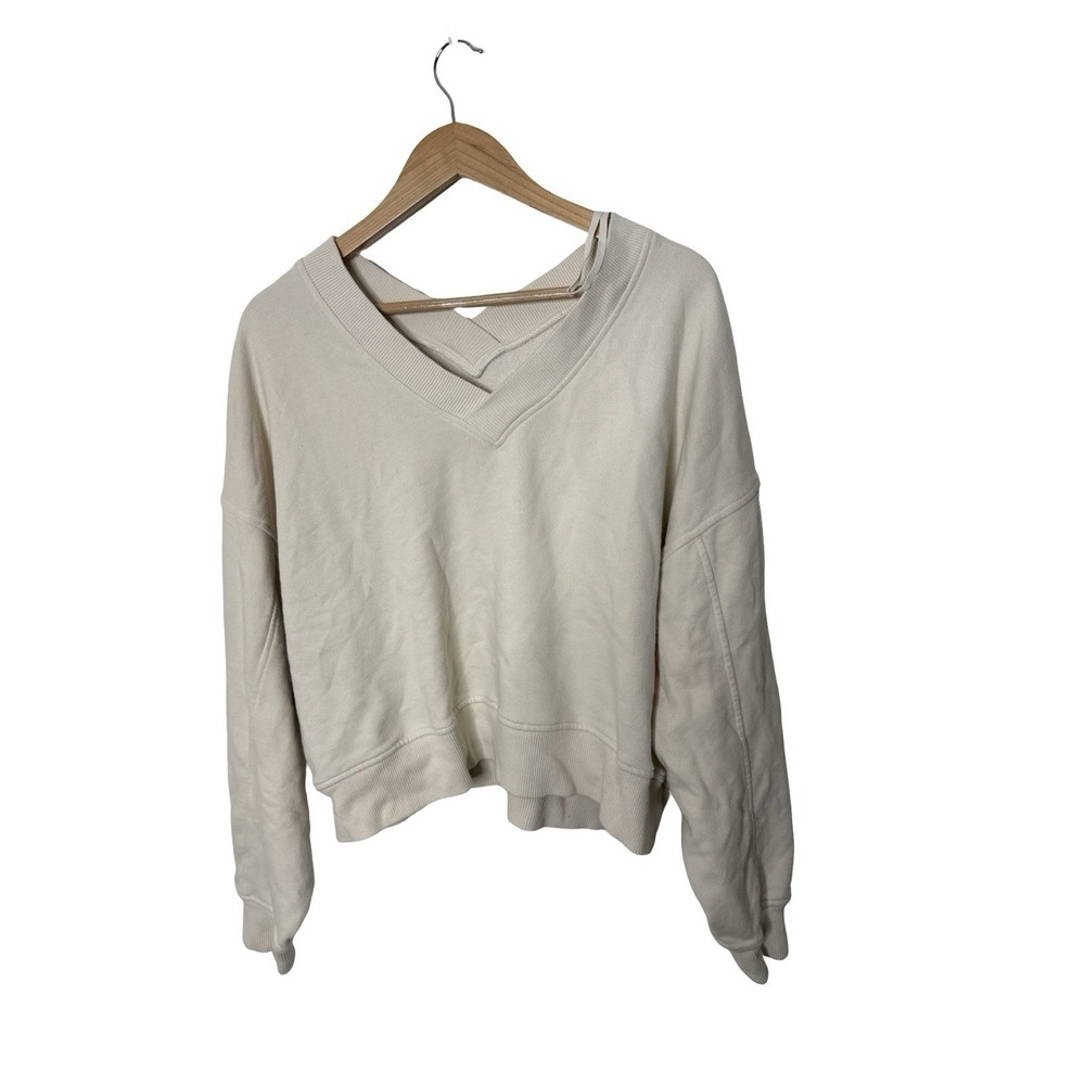 Aerie Washed Beiged V Neck Oversized Sweatshirt Pullover Boyfriend medium